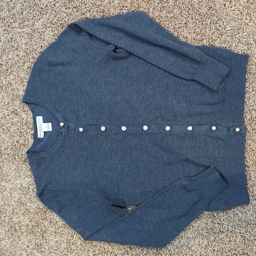 Melrose Chic New York - Charcoal Waist-long Cardigan with Pearl Buttons size M